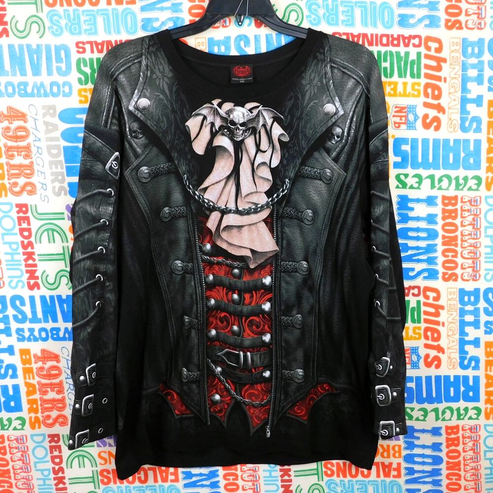 Spiral Direct Goth Metal All Over Print Long Sleeve Shirt Size 2XL Rock Skull